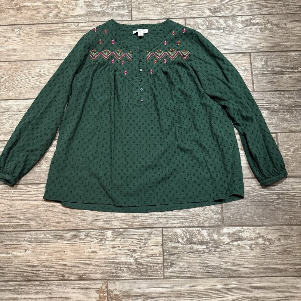 Coldwater Creek Floral Embrodiered Blouse Size Large‎ Romantic Cottage Farmhouse